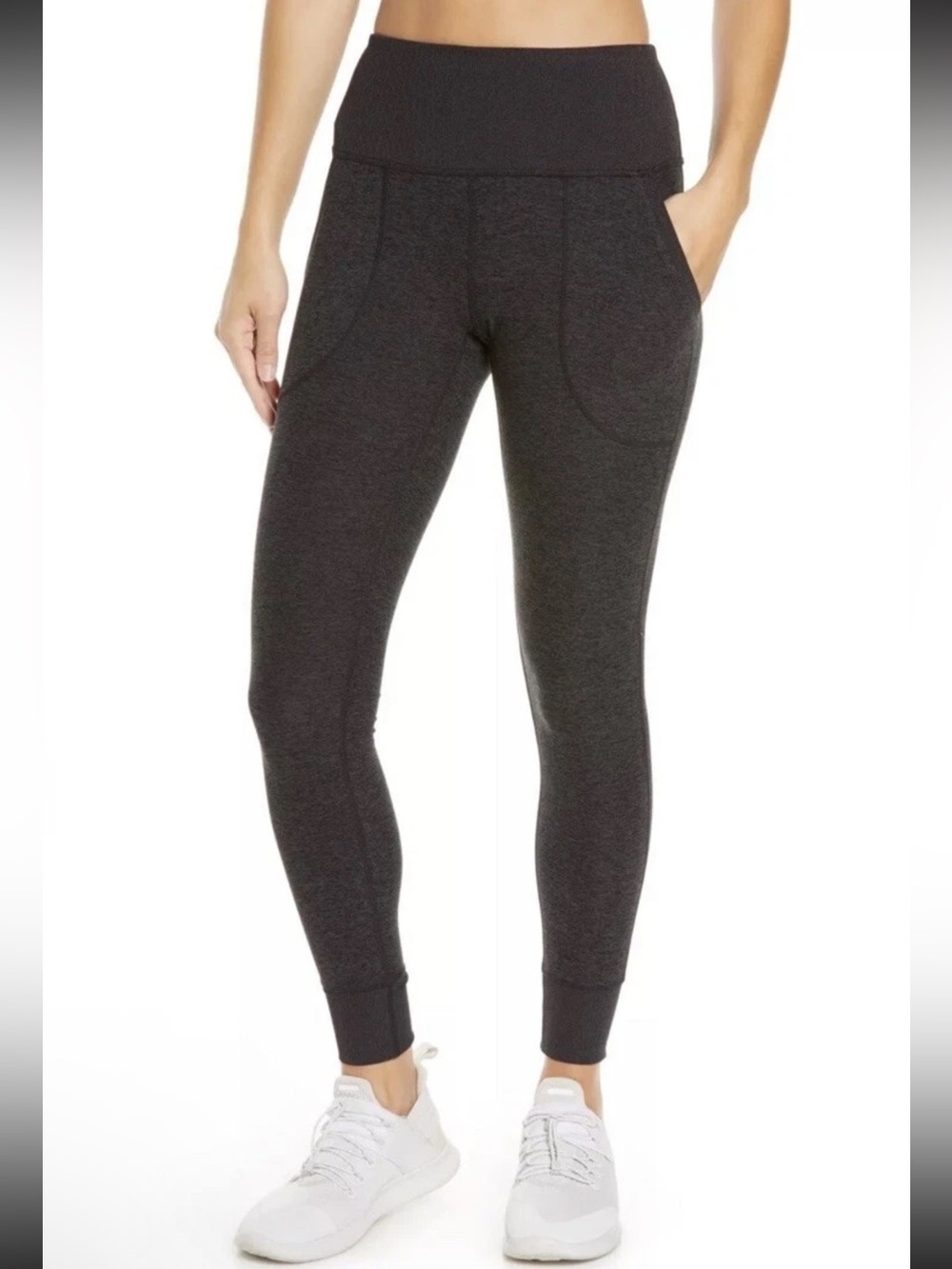 Zella restore high waisted soft pocket jogger leggings size large black/charcoal